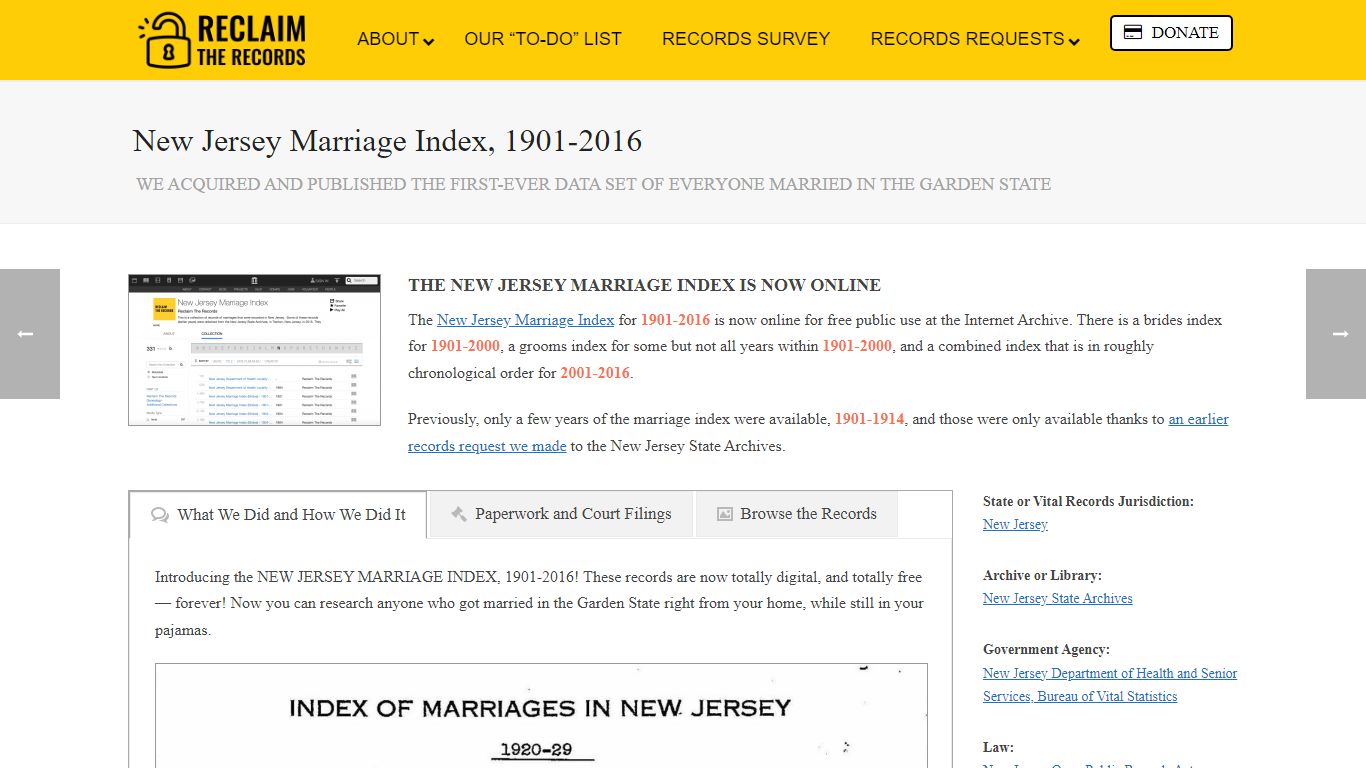 New Jersey Marriage Index, 1901-2016 - Reclaim The Records