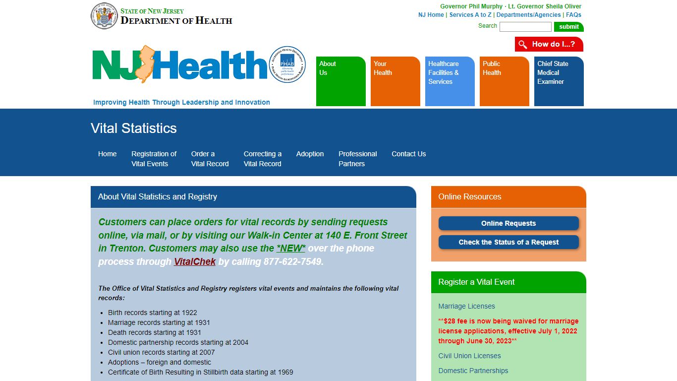 Department of Health | Vital Statistics